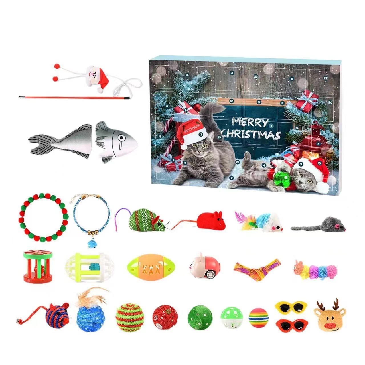 Christmas Countdown Calendar Cat Toy Advent Calendar Christmas Gift for Pet Lovers