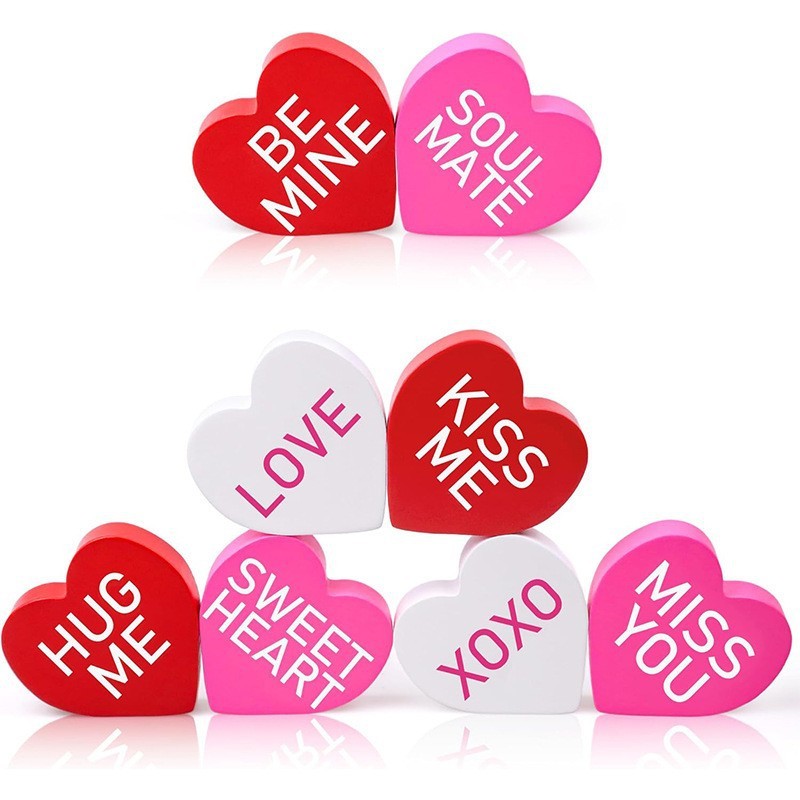 Valentine's Heart Decor Set Phrase-Printed Table Ornaments Perfect Valentine's Day Gift - MyMoonLampAu