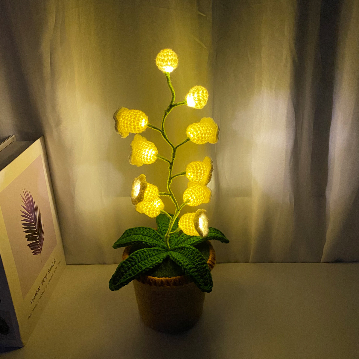 LED Light Crocheted Lily of the Valley - Glowing Potted Knit Flower Home Ambiance Decor - MyMoonLampAu