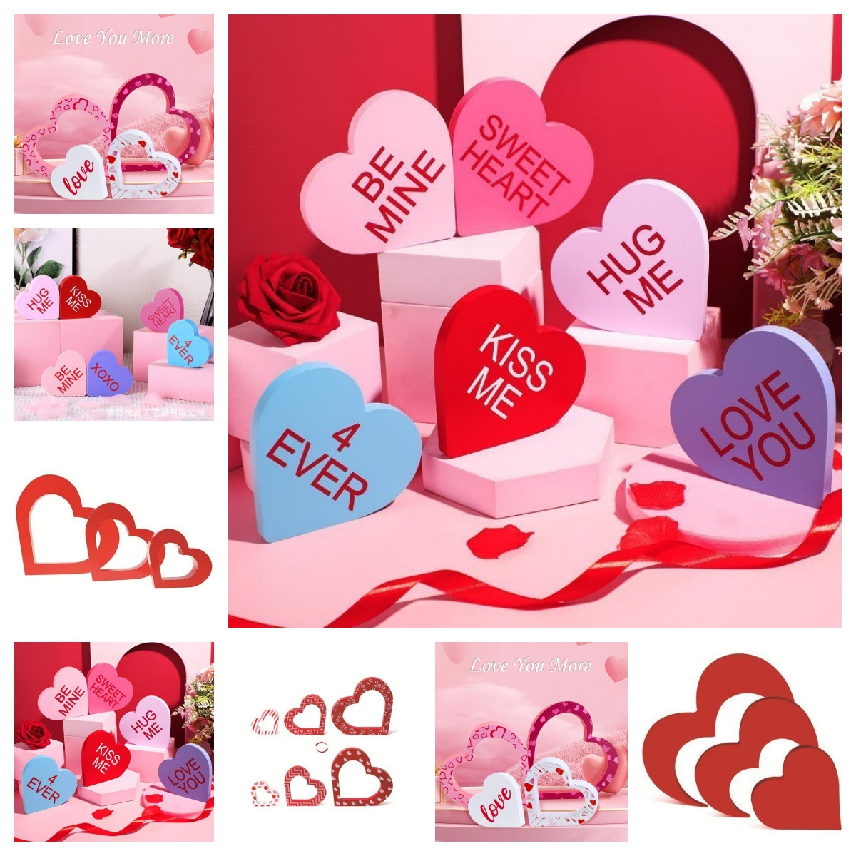 Valentine's Heart Decor Set Phrase-Printed Table Ornaments Perfect Valentine's Day Gift
