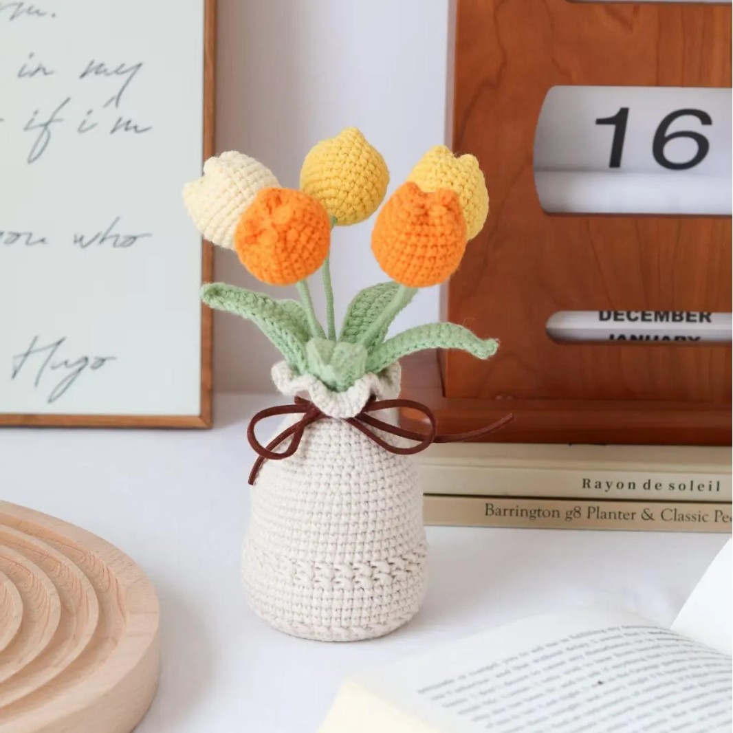 Handcrafted Tulip Crochet Pot Birthday Anniversary Gift for Friends and Family - MyMoonLampAu