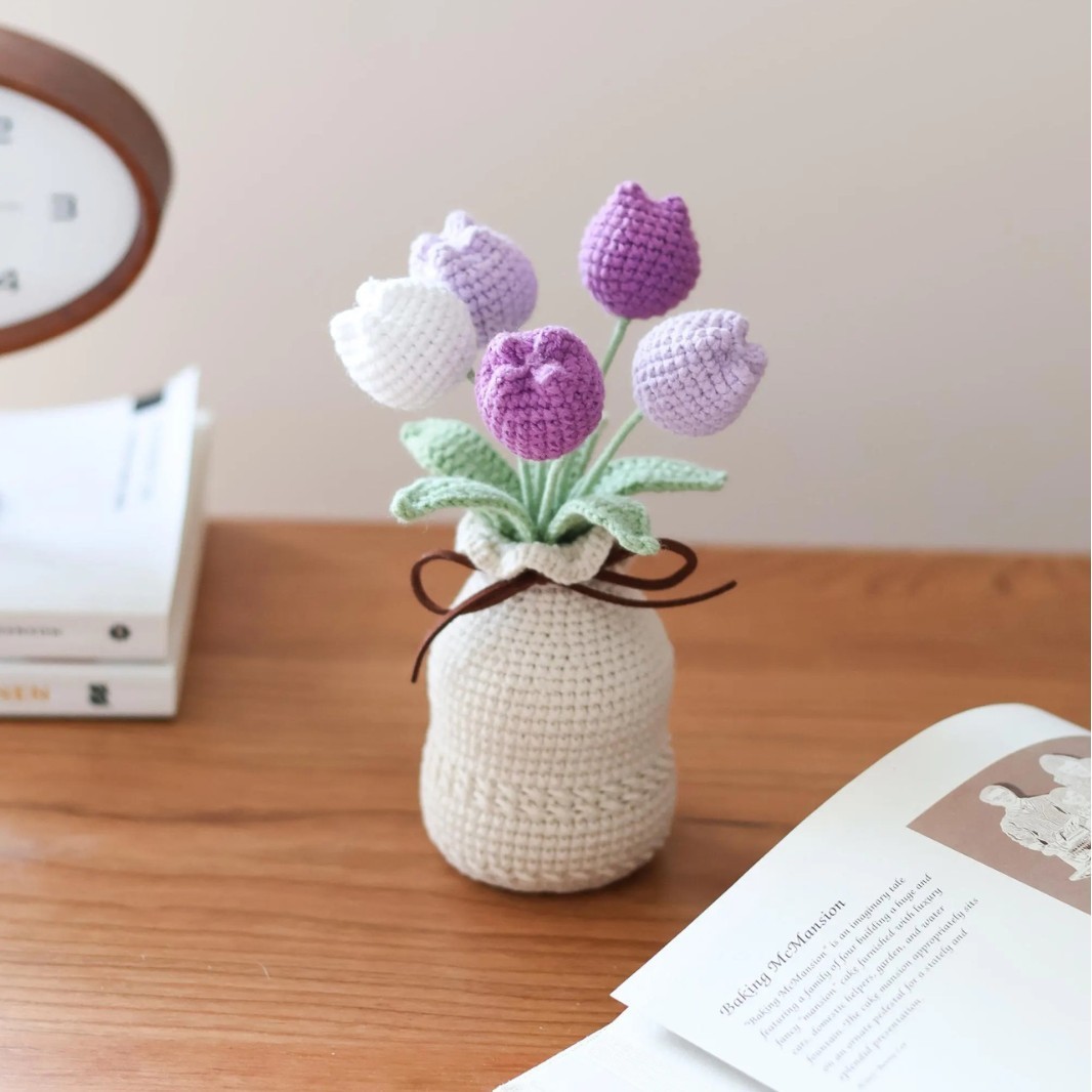 Handcrafted Tulip Crochet Pot Birthday Anniversary Gift for Friends and Family - MyMoonLampAu