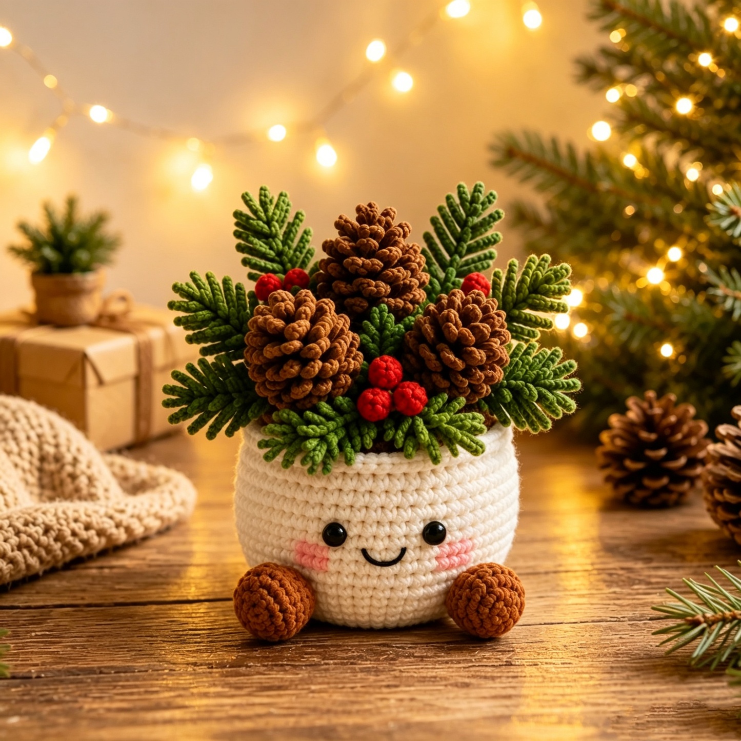 Handmade Crochet Christmas Plant Pots – Festive Holiday Decor Gift for Home & Office - MyMoonLampAu