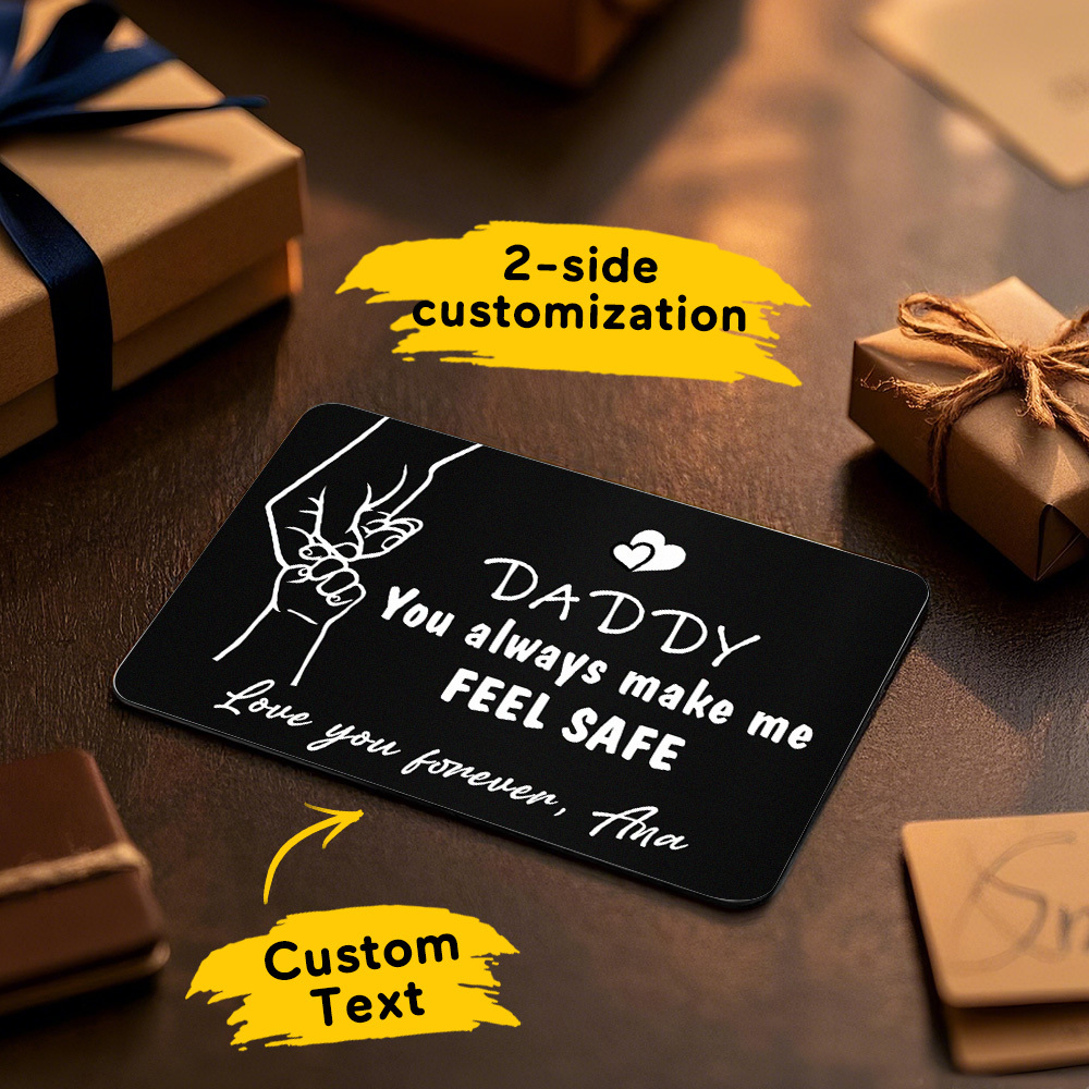 Father's Day Gift Custom Metal Wallet Card Personalized Aluminum Photo Wallet Card Gifts For Dad-DADDY You always make me FEEL SAFE - MyMoonLampAu