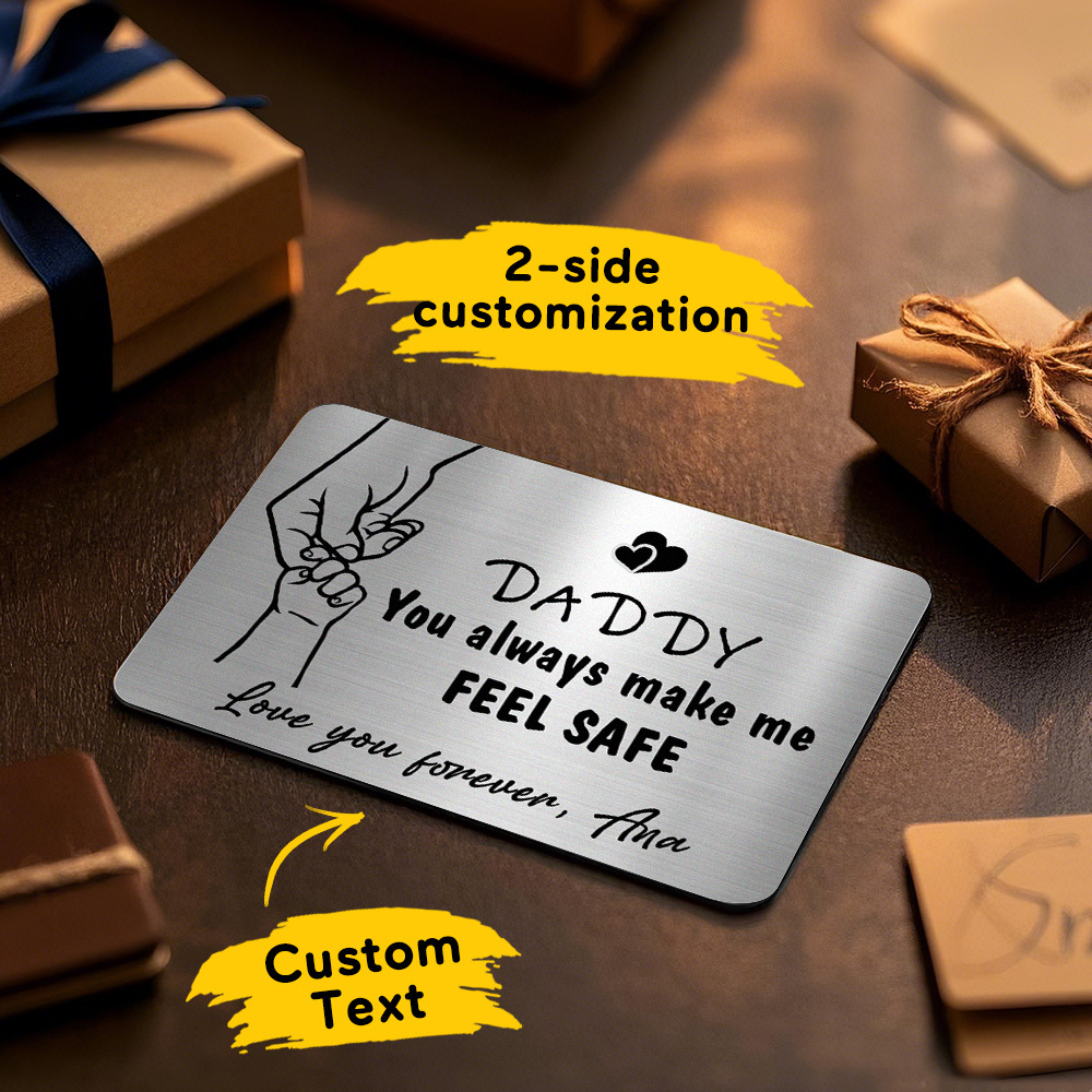 Father's Day Gift Custom Metal Wallet Card Personalized Aluminum Photo Wallet Card Gifts For Dad-DADDY You always make me FEEL SAFE - MyMoonLampAu