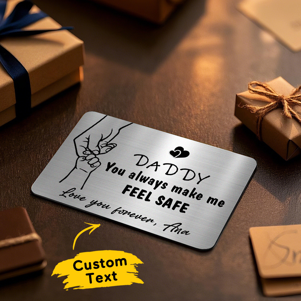 Father's Day Gift Custom Metal Wallet Card Personalized Aluminum Photo Wallet Card Gifts For Dad-DADDY You always make me FEEL SAFE - MyMoonLampAu