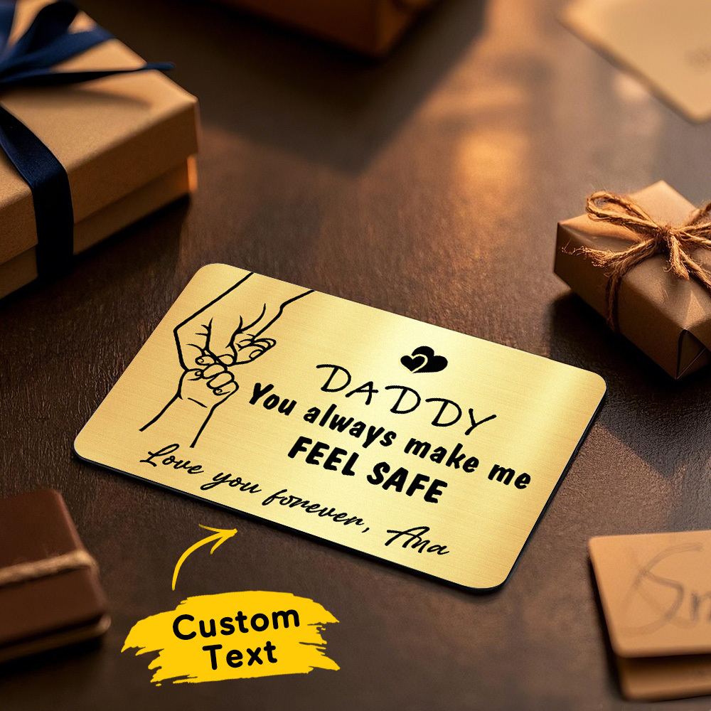 Father's Day Gift Custom Metal Wallet Card Personalized Aluminum Photo Wallet Card Gifts For Dad-DADDY You always make me FEEL SAFE - MyMoonLampAu