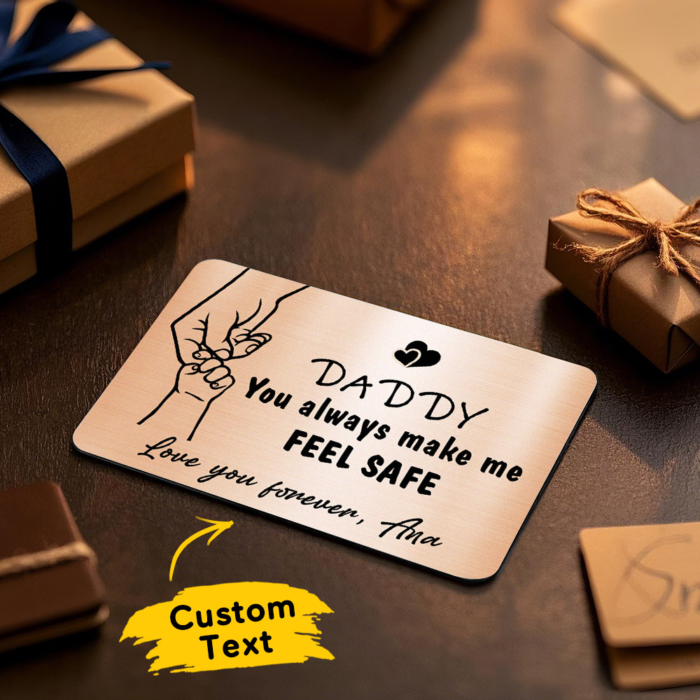 Father's Day Gift Custom Metal Wallet Card Personalized Aluminum Photo Wallet Card Gifts For Dad-DADDY You always make me FEEL SAFE - MyMoonLampAu