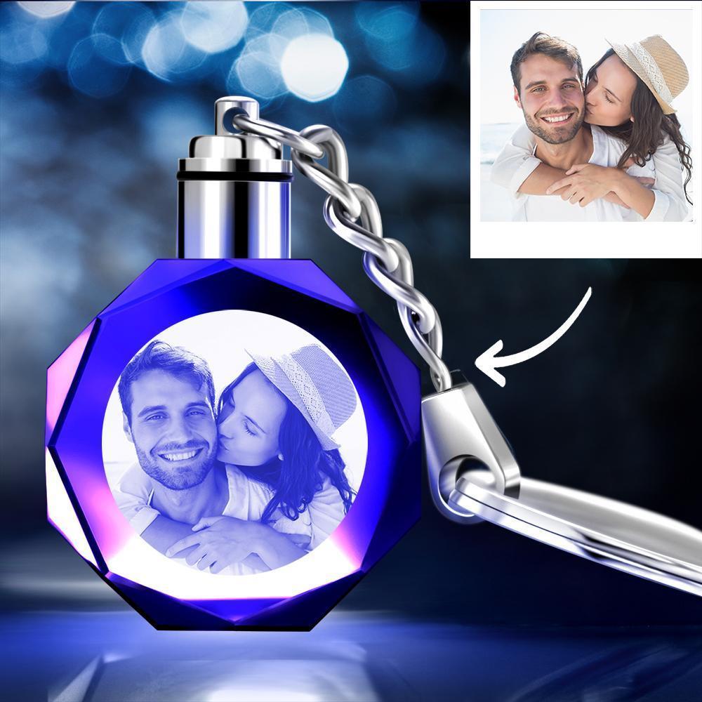 Custom Crystal Couple Photo Round Keychain Sweet