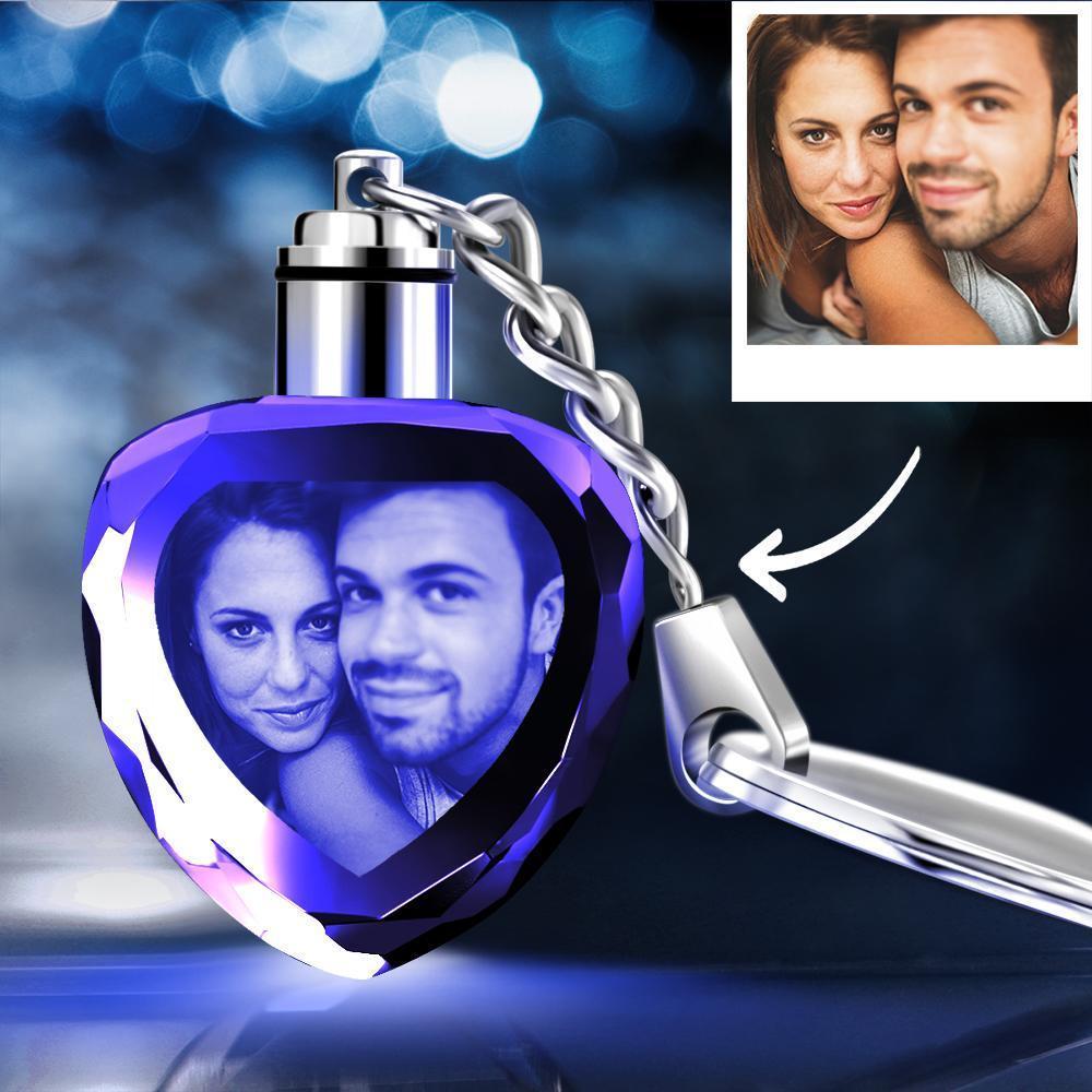 Custom Crystal Heart Shape Couple Photo Keyrings Gifts for Him