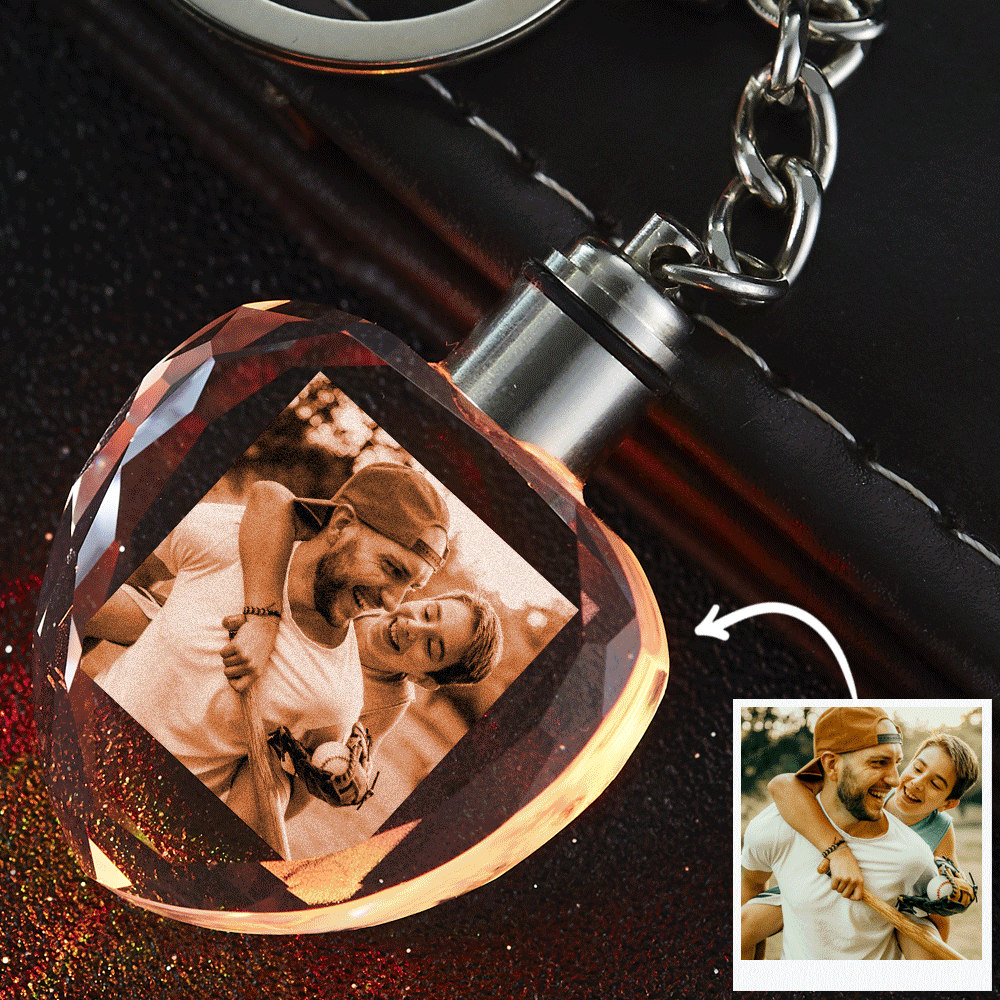 Father's Day Gifts Custom 3D Keyrings Crystal Heart Shape Photo Keychain