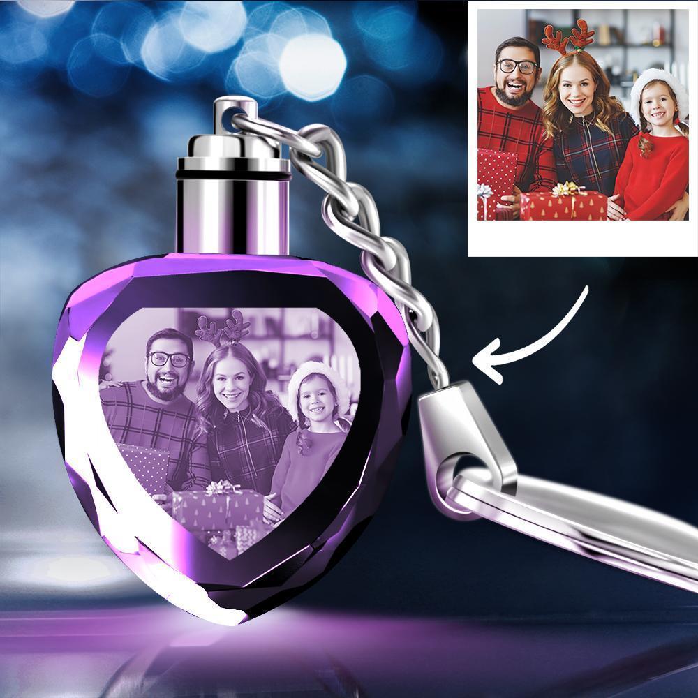 Father's Day Gifts Custom Crystal Heart Shape Photo Keychain