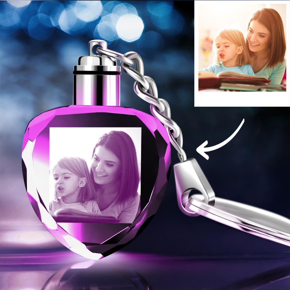 Gifts for Mom Custom Crystal Heart Shape Photo Keyring