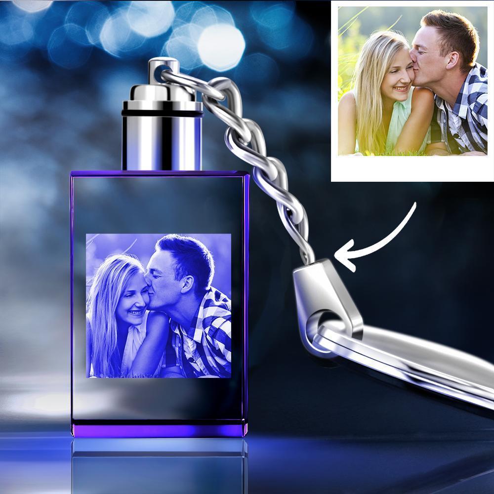 Custom Crystal Rectangle Shape Couple Photo Key Chain Kissing