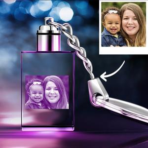 Custom Crystal Rectangle Shape Couple Photo Key Chain Sweet