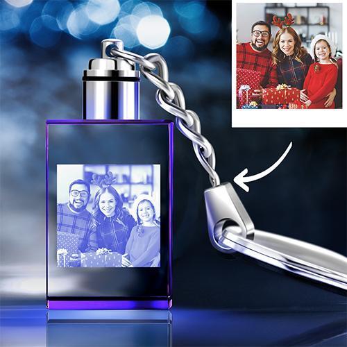 Gifts for Mother Custom Crystal Rectangle Shape Photo Key Chain