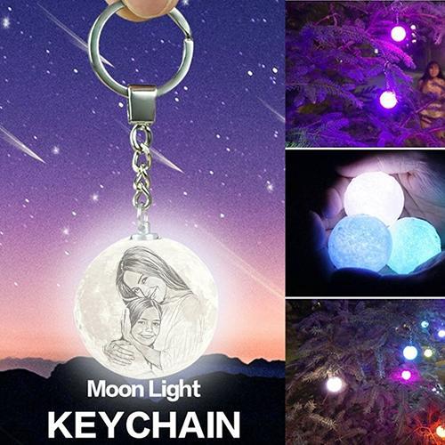 Custom Photo Keychain 3D Printed Moon Lamp Keyring Multicolor Gifts for Her