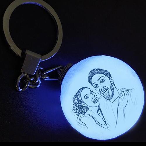 Custom Color Photo Keychain 3D Printed Moon Lamp For Couple