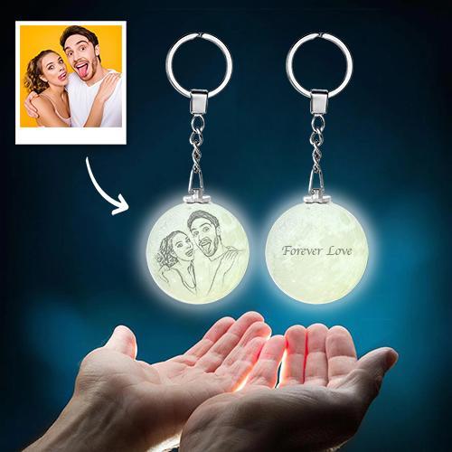 Custom Photo Keychain 3D Printed Moon Lamp Multicolor