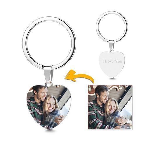 Heart Tag Photo Keyring With Engraving Stainless Steel