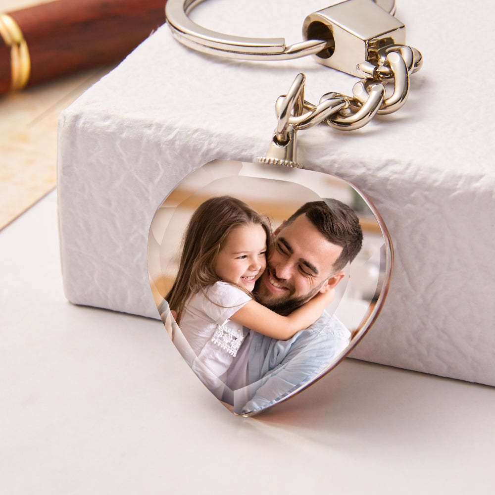Father's Day Gifts Custom Photo Keyring Personalized Crystal Heart Keyring