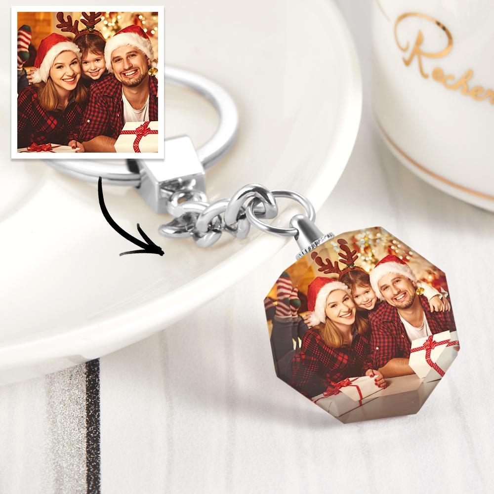 Anniversary Gift Custom Photo Keyring Crystal Round