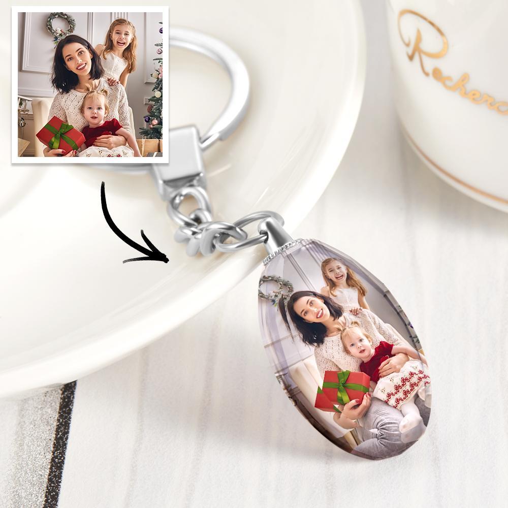 Gift for Her Custom Photo Keyring Crystal Ellipse