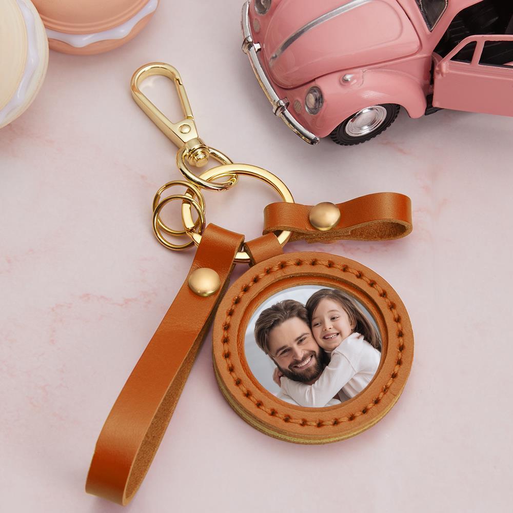 Custom Photo Keychain Personalized Colorful Photo Leather Keyring Gifts for Him