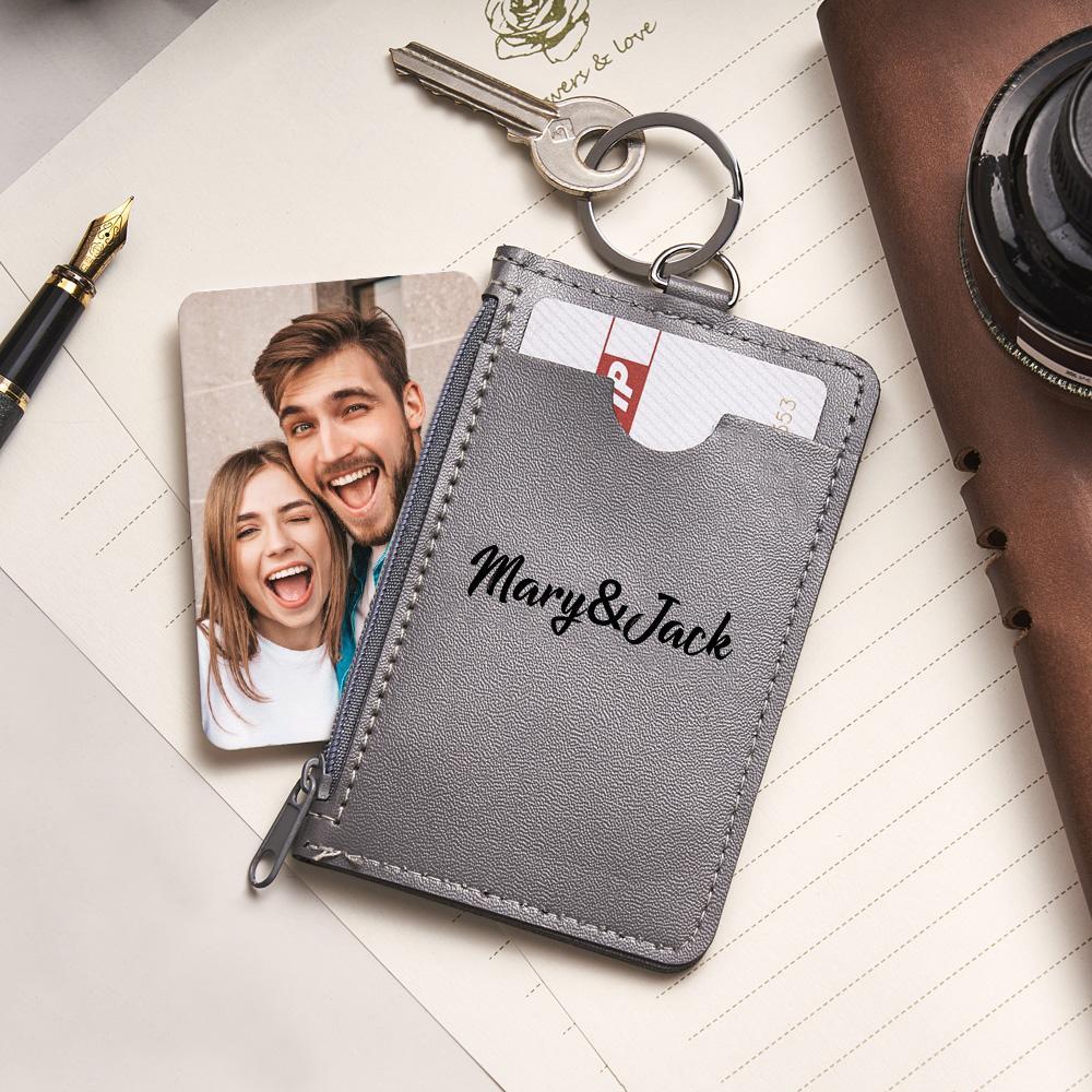 Custom Photo Engraved Keychain Leather Card Holder Creative Gifts - mymoonlampau