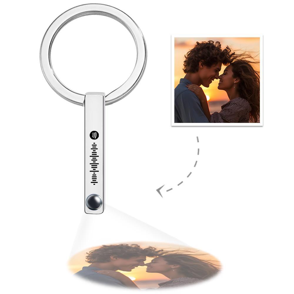 Personalized Photo Projection Keychain Custom Scannable Spotify Code Keychain Memorial Song Gift - mymoonlampau
