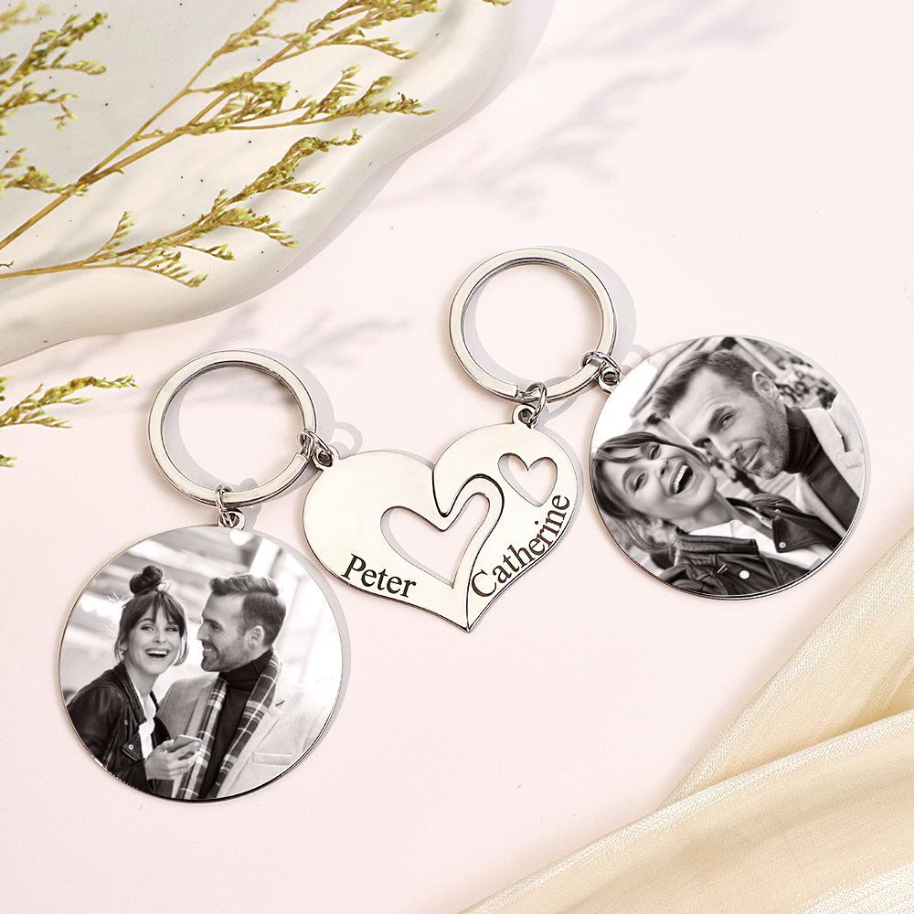 Engravable Keychain Set Custom Photo The Love Between Theme Gifts For Couples - mymoonlampau