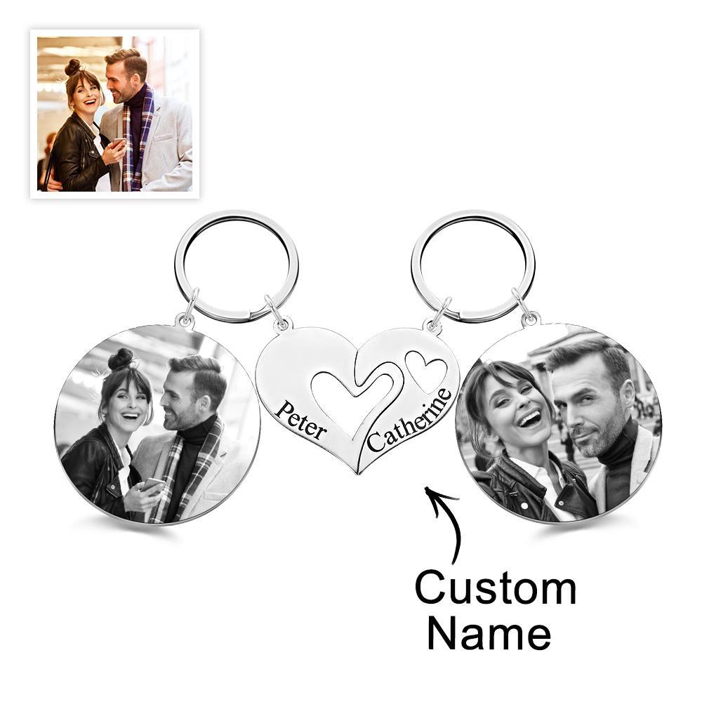 Engravable Keychain Set Custom Photo The Love Between Theme Gifts For Couples - mymoonlampau