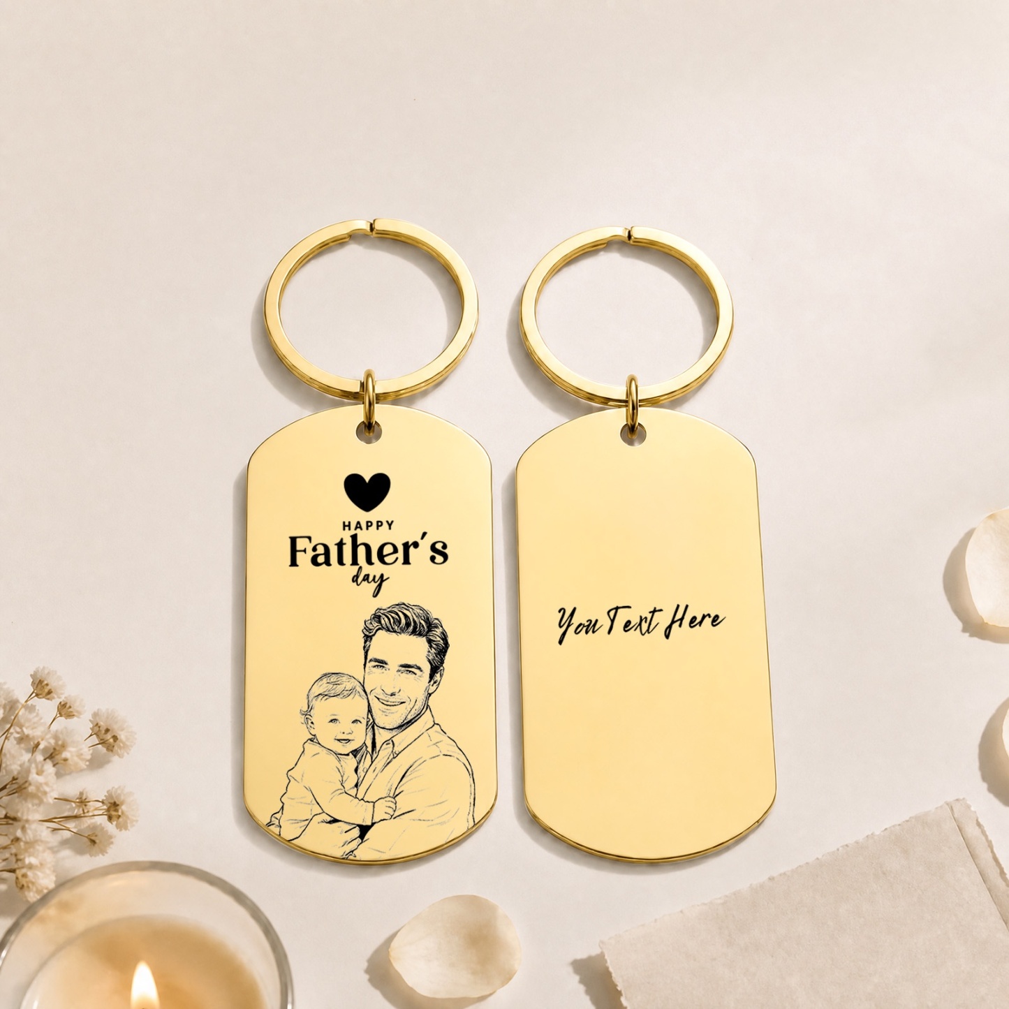 Personalised Photo Keychain Custom Engraved Sketch Keyring for Dad Memorial Stainless Steel Keepsake Birthday Gift for Him - MyMoonLampAu
