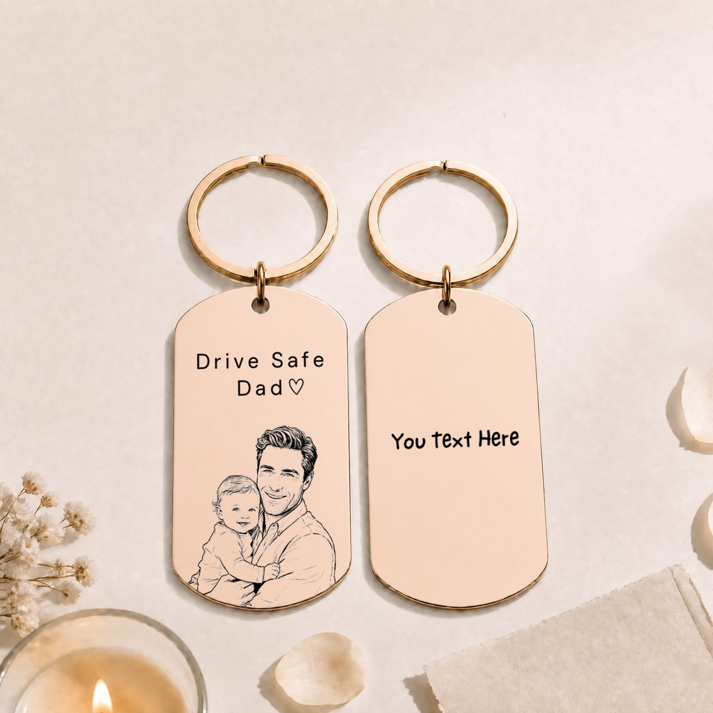 Personalised Photo Keychain Custom Engraved Sketch Keyring for Dad Memorial Stainless Steel Keepsake Birthday Gift for Him - MyMoonLampAu