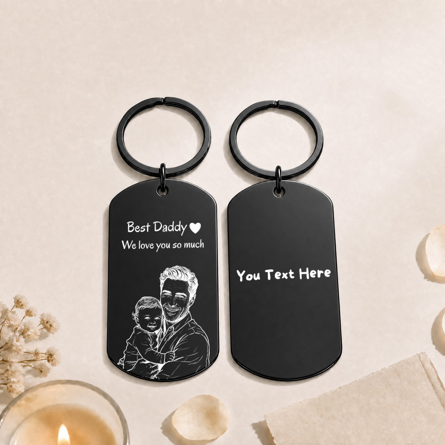 Personalised Photo Keychain Custom Engraved Sketch Keyring for Dad Memorial Stainless Steel Keepsake Birthday Gift for Him - MyMoonLampAu