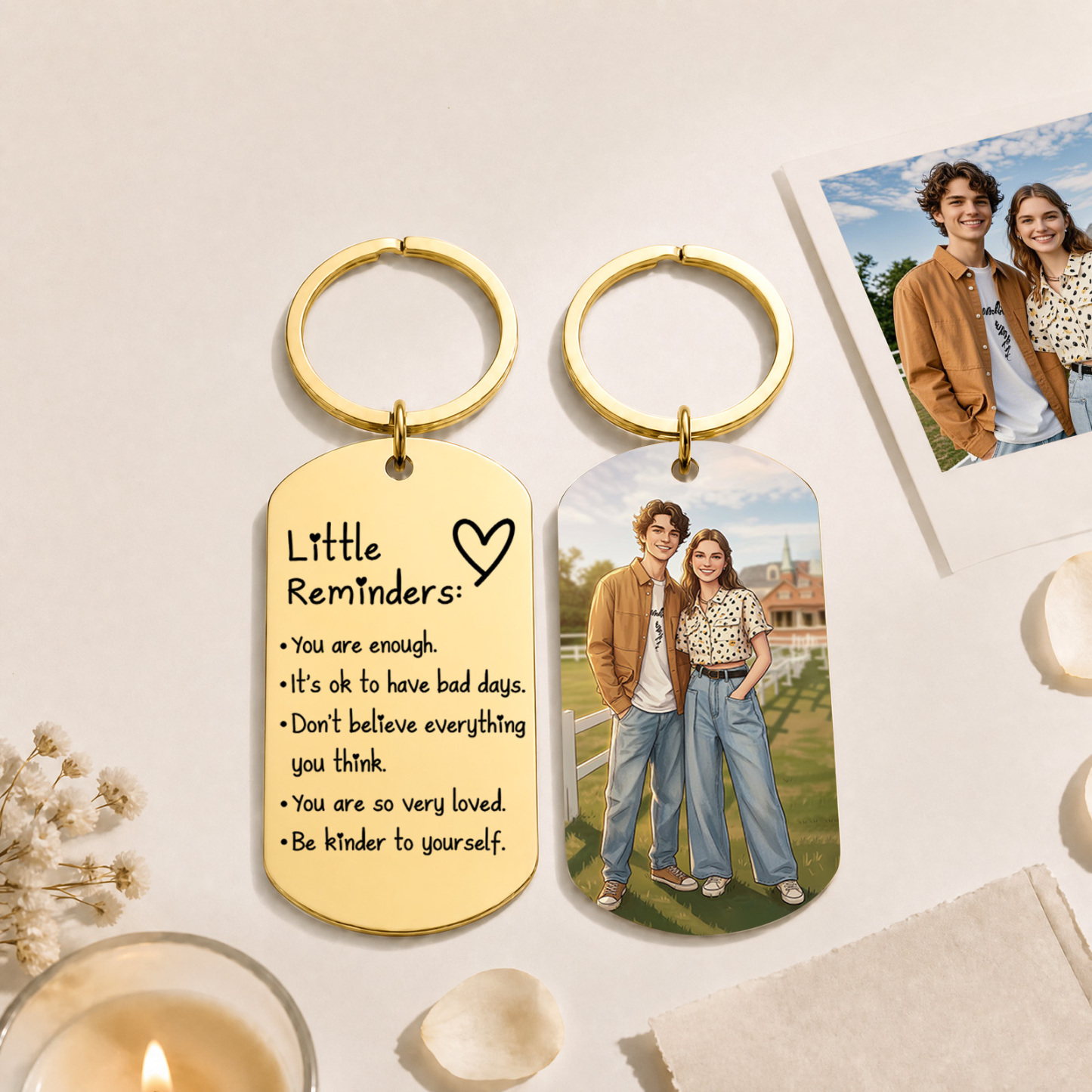 Custom Photo Inspirational Message Keychain – Personalized Stainless Steel Quote Keychain, Double-Sided Photo & Message Keyring Gift for Couples, Friends, Family, Graduation, Wedding & Birthday - MyMoonLampAu