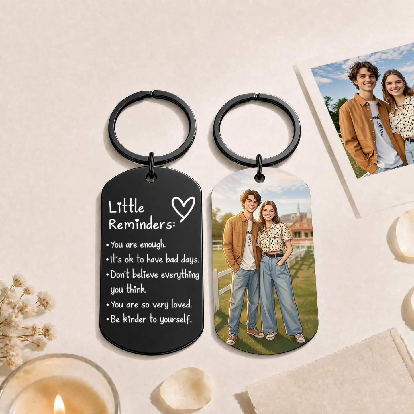 Custom Photo Inspirational Message Keychain – Personalized Stainless Steel Quote Keychain, Double-Sided Photo & Message Keyring Gift for Couples, Friends, Family, Graduation, Wedding & Birthday - MyMoonLampAu