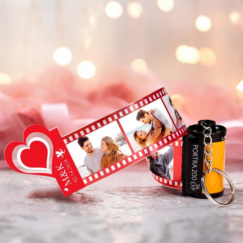 Red Love Heart Photo Film Roll Keychain Personalized Pullable Camera Keychain Valentine's Day Gifts For Couples - mymoonlampau