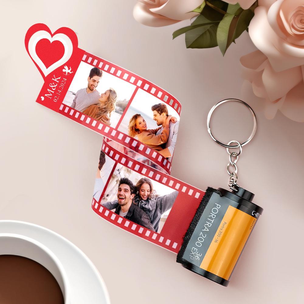 Red Love Heart Photo Film Roll Keychain Personalized Pullable Camera Keychain Valentine's Day Gifts For Couples - mymoonlampau