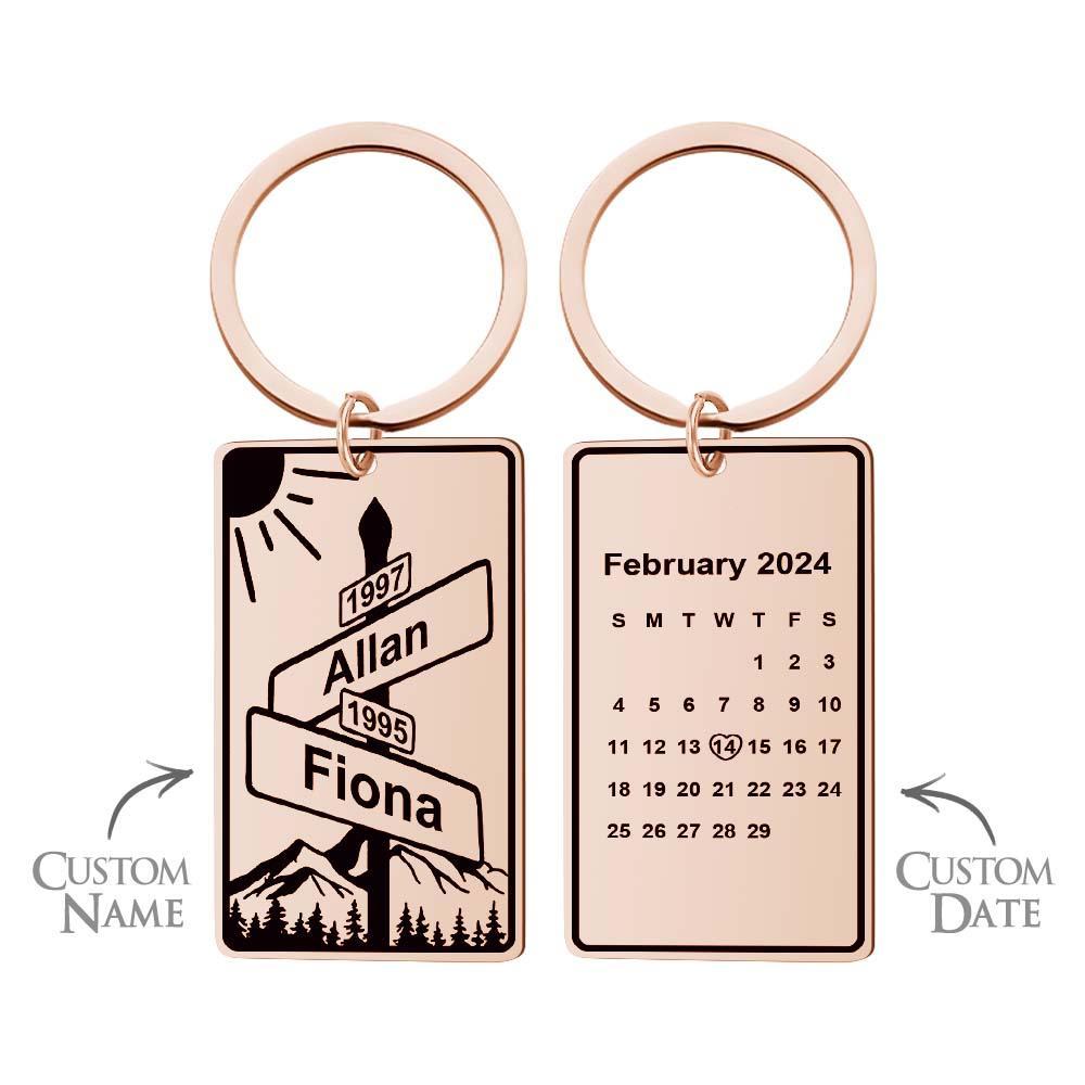 Custom Name Date Street Sign Keychain Personalized Intersection of Love Anniversary Gift For Couples - mymoonlampau