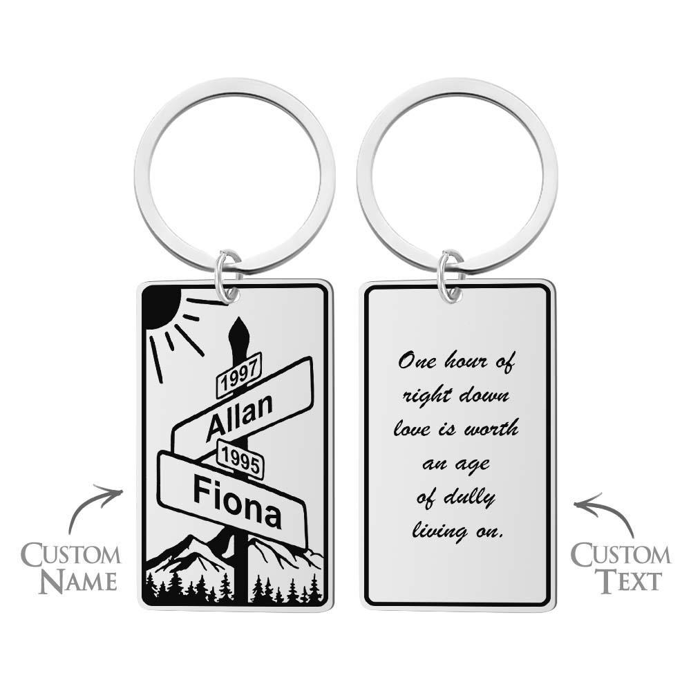 Custom Name Text Street Sign Keychain Personalized Intersection of Love Anniversary Gift For Couples - mymoonlampau