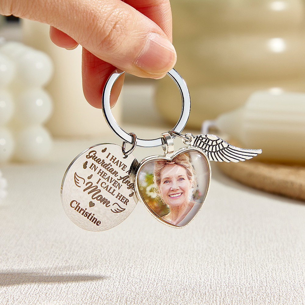 Personalized Photo KeyChain I Have An Angel Watching Over Me Mother's Day - MyMoonLampAu