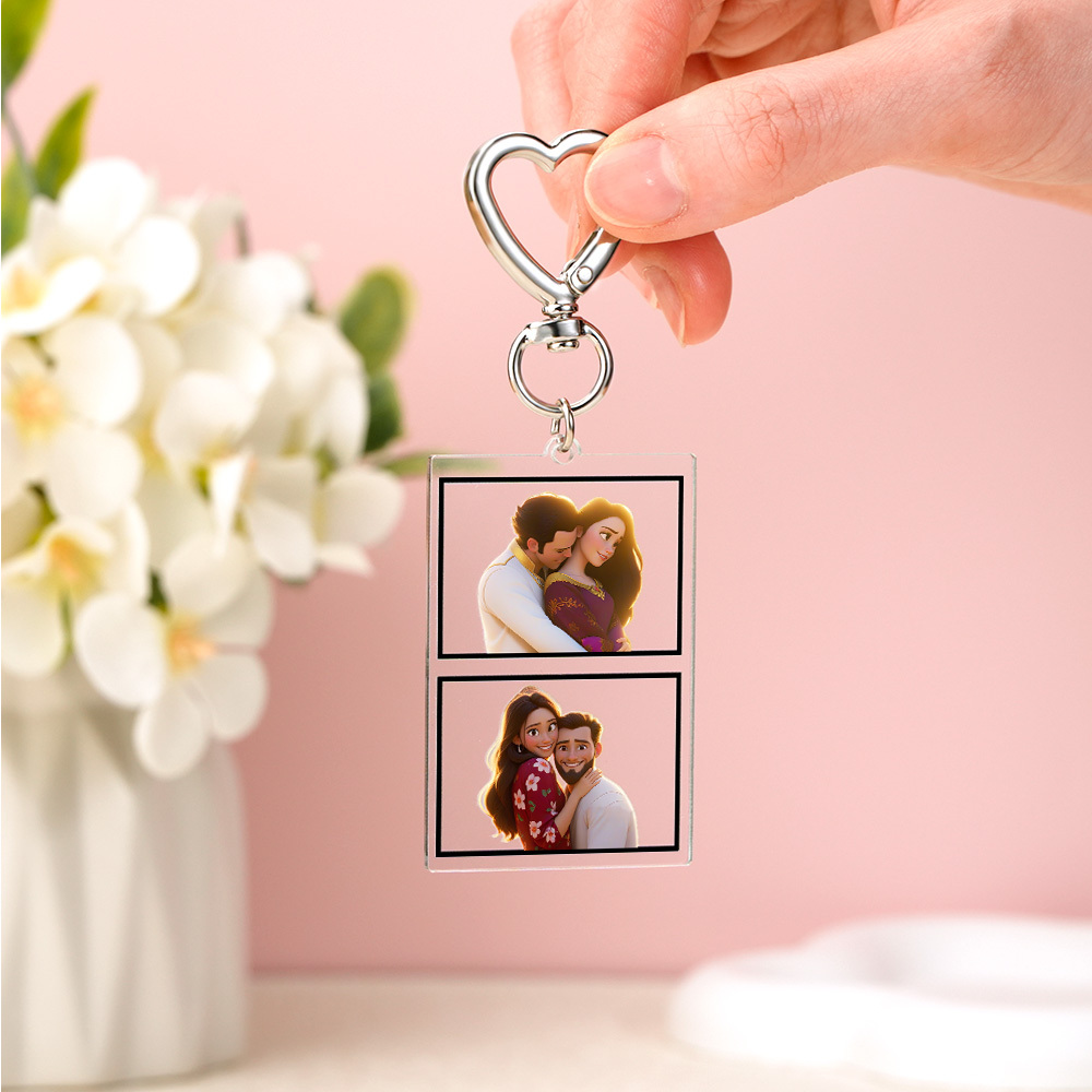 Custom Cartoon Photos Personalized Couple Photo Acrylic Keychain Birthday Anniversary Valentine's Day Gifts for Her - MyMoonLampAu
