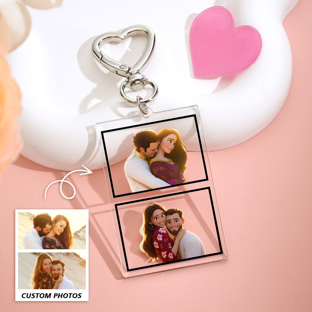 Custom Cartoon Photos Personalized Couple Photo Acrylic Keychain Birthday Anniversary Valentine's Day Gifts for Her - MyMoonLampAu