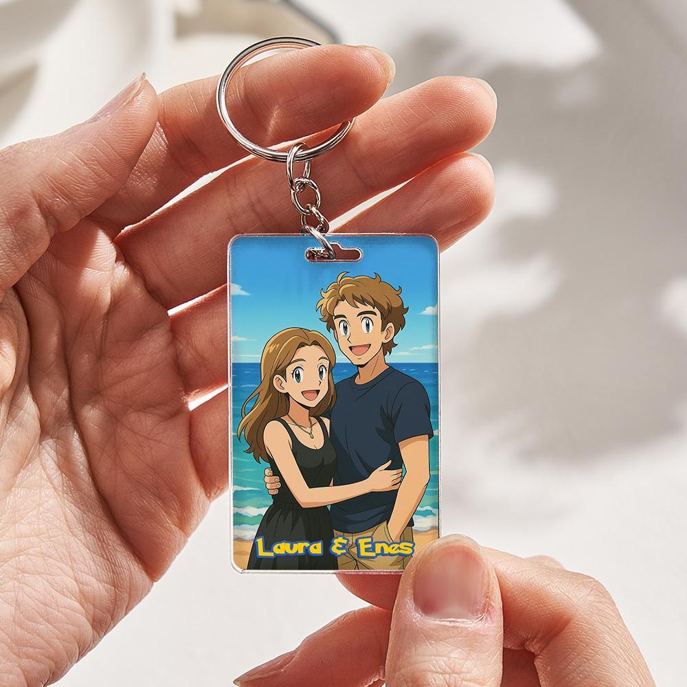 Custom Classic Anime Style Couple Keychain Perfect Gift Personalized Cartoon Gift with Photo & Text Acrylic Keychain Gift - MyMoonLampAu