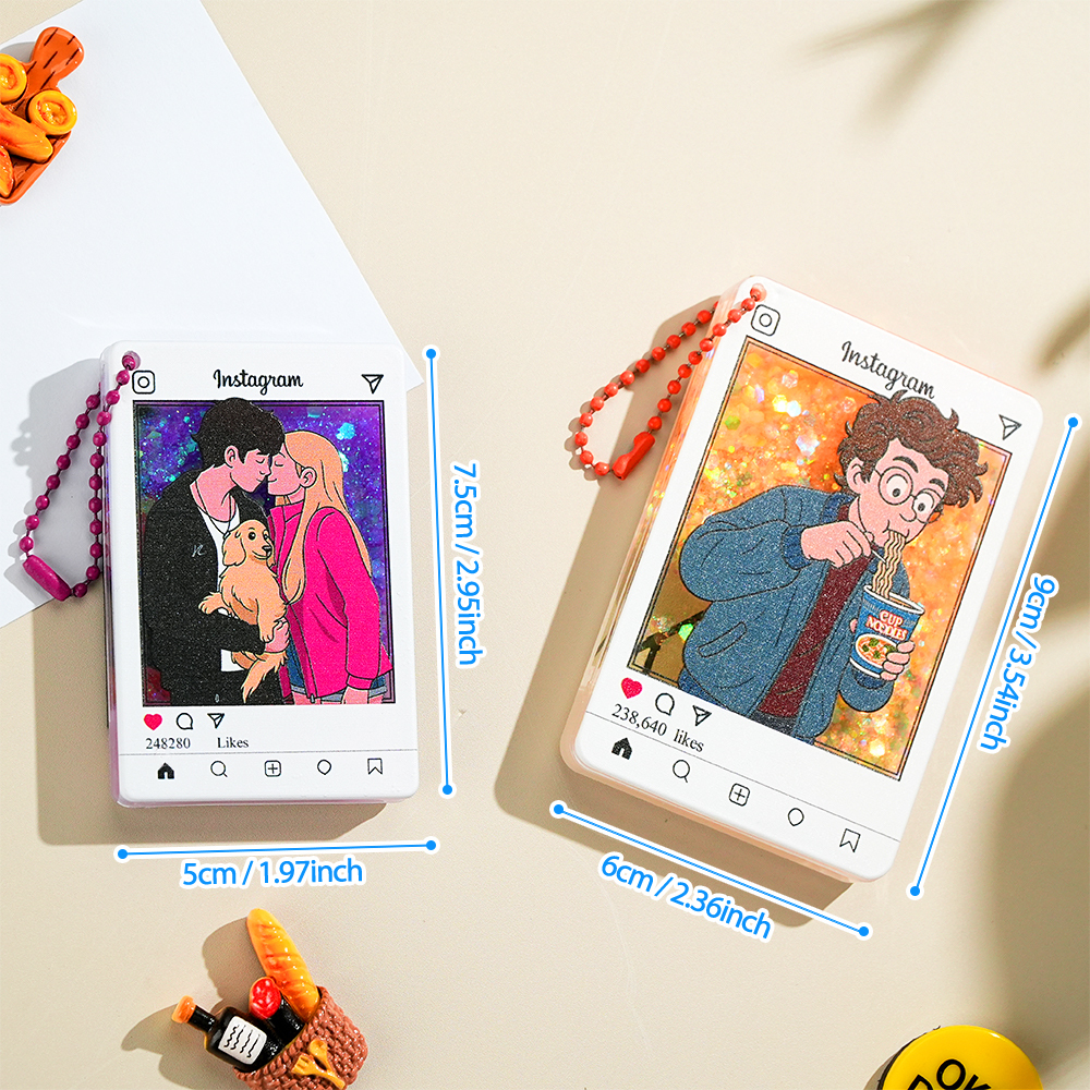 Custom Cartoon Photo Glitter Acrylic Keychain Instagram Style Personalized Gift - MyMoonLampAu