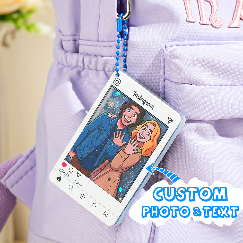 Custom Cartoon Photo Glitter Acrylic Keychain Instagram Style Personalized Gift - MyMoonLampAu