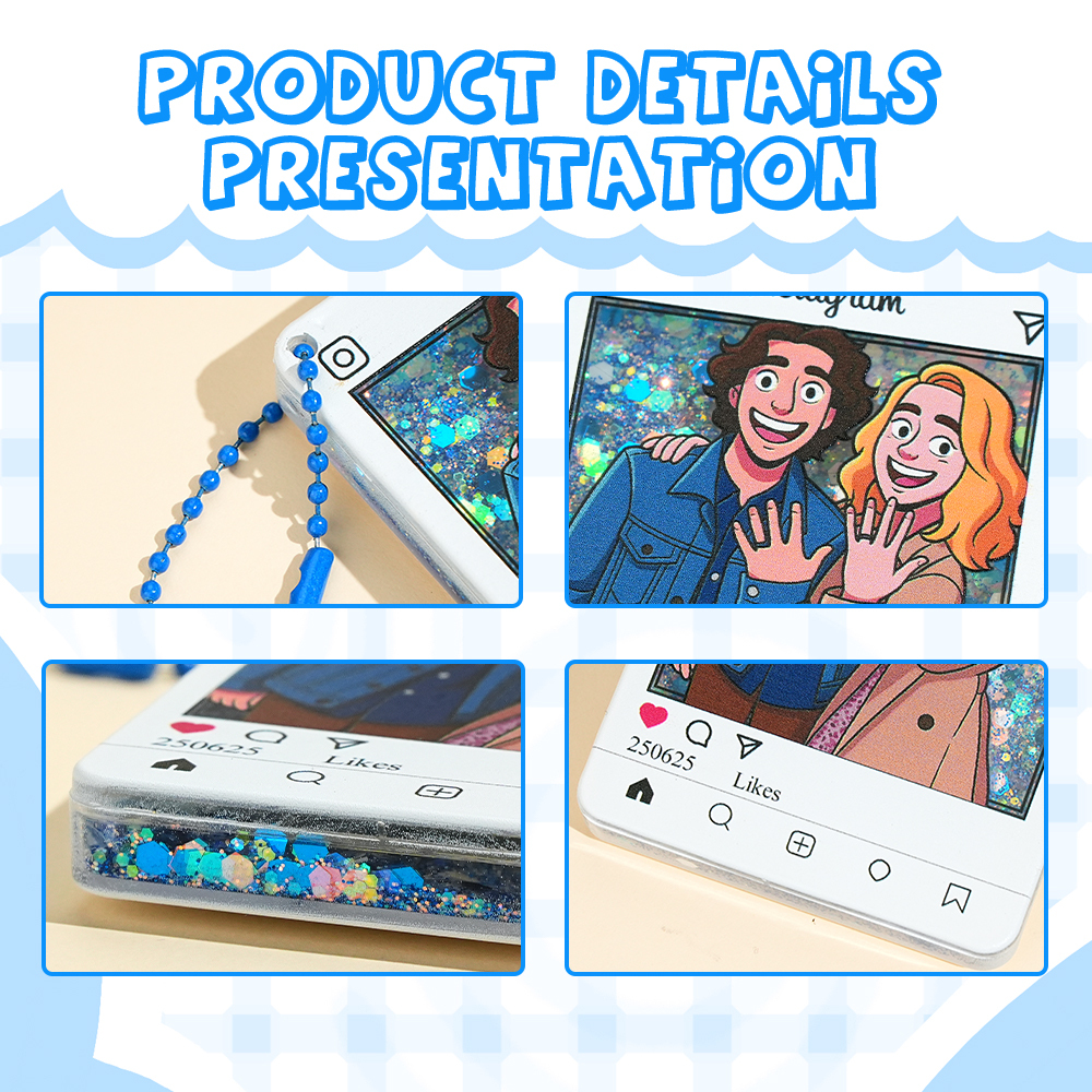 Custom Cartoon Photo Glitter Acrylic Keychain Instagram Style Personalized Gift - MyMoonLampAu