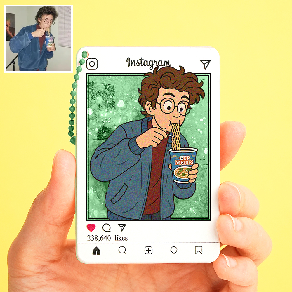 Custom Cartoon Photo Glitter Acrylic Keychain Instagram Style Personalized Gift - MyMoonLampAu