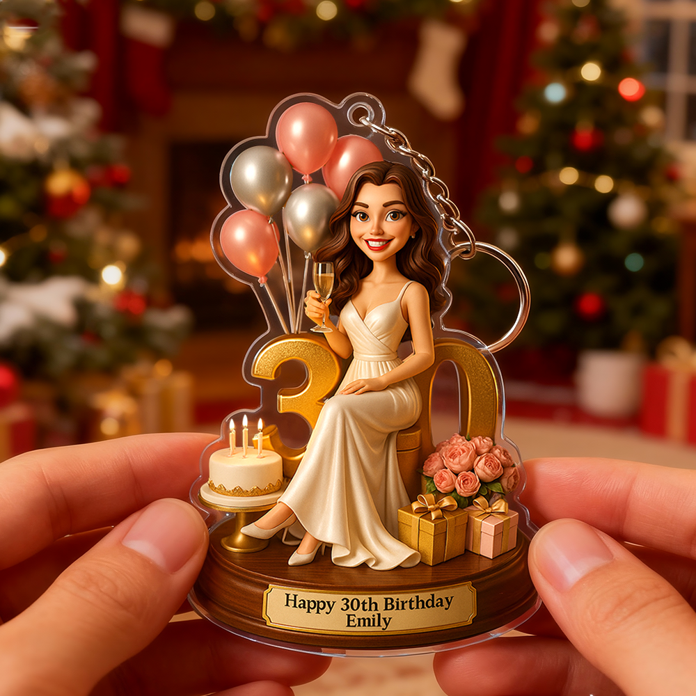 Birthday Gifts Custom Photo Women Caricature Portrait Gift Acrylic Keychain 3D Look 2D Print - MyMoonLampAu